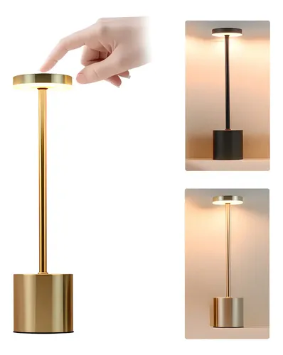 Luminaria Led 3 Cores Sem Fio | Abajur De Mesa Recarregável Cúpula Dourado Estrutura Dourado