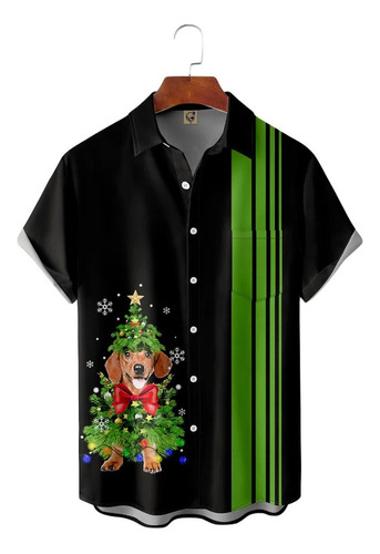 Camisa Hawaiana Unisex For Perro Navideño, Camisa De Playa