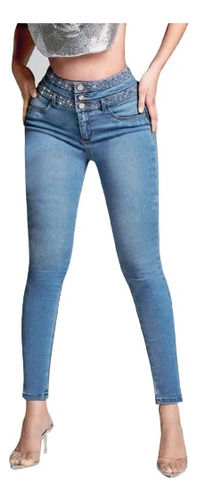 Jeans Súper Skinny Cintura Alta Con Pedreria  Dama Talla 11.