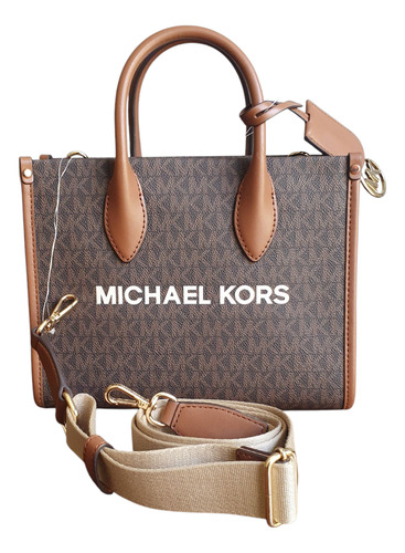 Michael Kors Tote Café Bolsa Chica Original Café Estampado Logos Oro Caqui