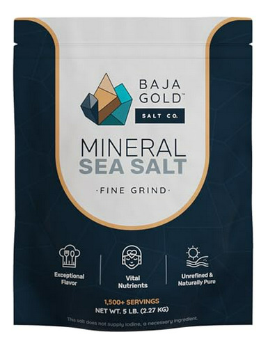 Sal Marina Mineral Baja Gold, Molido Fino, Bolsa De 5 Lb.
