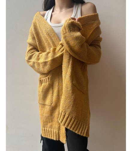 Saco Lana Largo Frisado Cardigan Para Mujer
