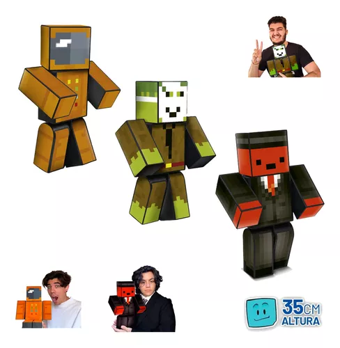 Kit 03 Boneco Jogo Minecraft Streamer Zoom Stick Kadu 35 Cm