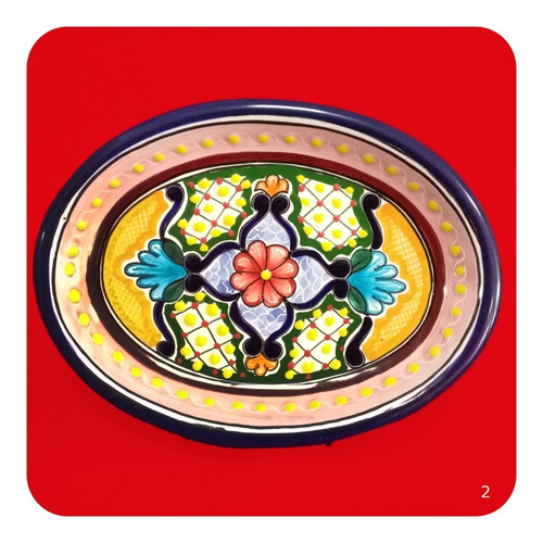 Imagen 2 de 5 de 2 Charolas Ovalada De Talavera Poblana 22x17 Cm Botanero Chr