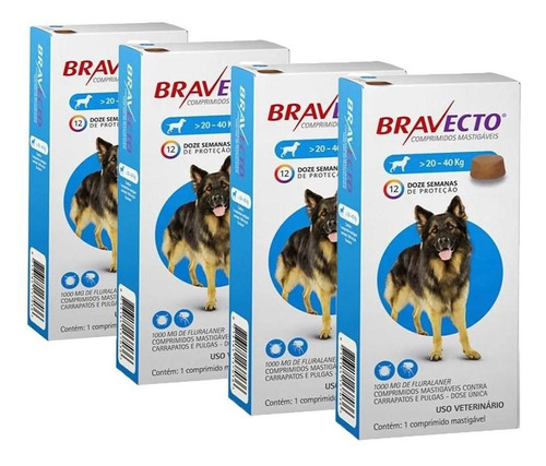 Bravecto Antipulgas Cães De 40 A 20 Kg - Kit Com 4