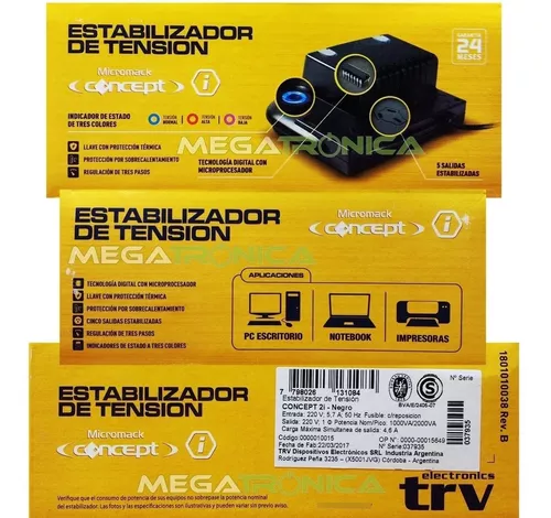 Estabilizador de tensión TRV Electronics Concept USB 2000VA entrada y  salida de 220V negro