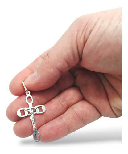 Dije De Cruz Con Imagen De Plata 925 Para Hombre O Mujer Color Blanco