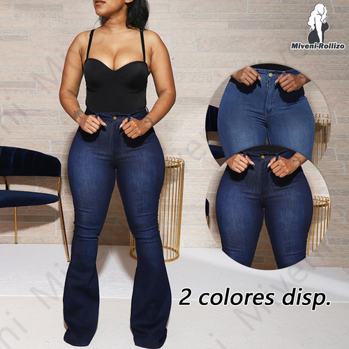 Jeans Elásticos De Tiro Alto Talla Grande Corte Bootcut