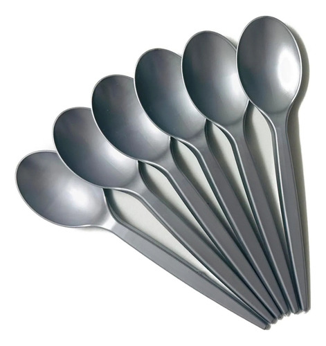 Pack Cucharas Stendy Para Postre X50 Unidades Sundae Plástico Fuerte Descartables Color Plateado