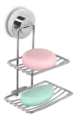 Jabonera Doble Con Ventosa Para Pared Baño Ducha Acero Inox Color Plateado