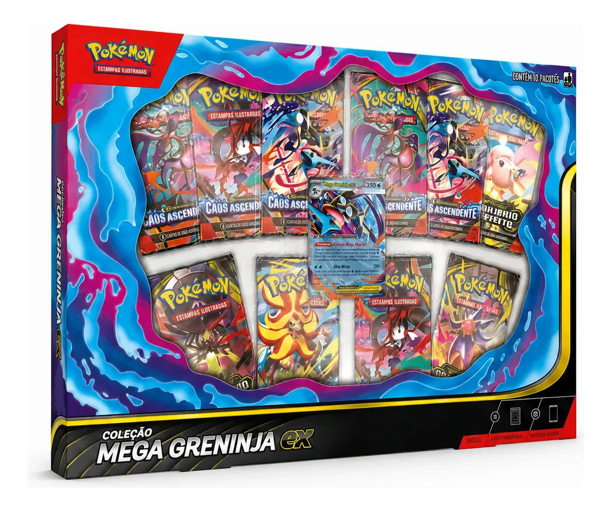 Box Pokémon TCG Mega Greninja EX Copag 61 Cartas Português