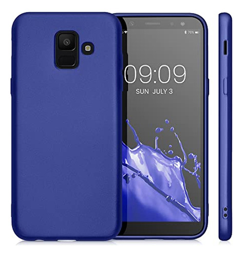 Funda Para Galaxy A6 (2018) Metallic Azul Delgado Piel Sinte