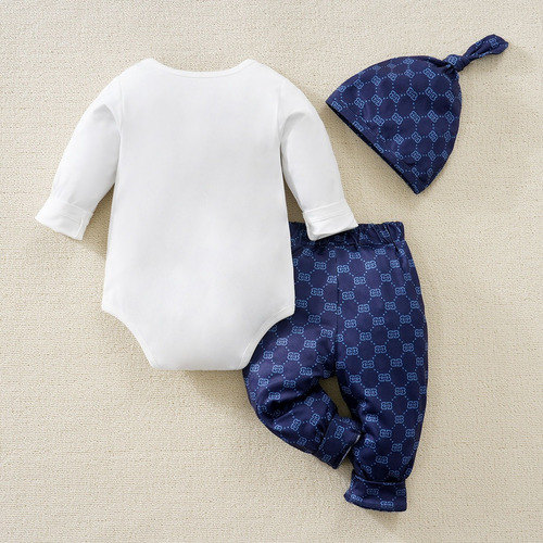 3 Pcs Conjunto Bebé 6-18m Estilo Caballero Con Moño Y Gorro Blanco 9-12 M