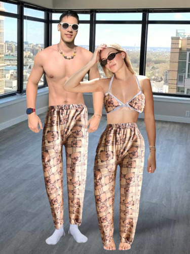 Pijama 3 Piezas Jogger Top Mujer Y Jogger Pareja