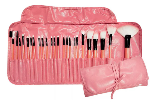 Set 24 Brochas Y Pinceles Para Maquillaje + Estuche Colores