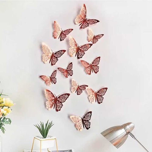 Imagen 1 de 3 de Mariposa Decorativa Efecto 3d Adhesivo Deco Hogar 12 Piezas