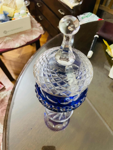 Botellón De Cristal Potisch Azul Antiguo Impecable