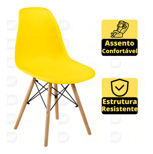 Mesa Jantar Marci Premium Natural 120cm + 4 Cadeiras Eiffel Cor Amarelo