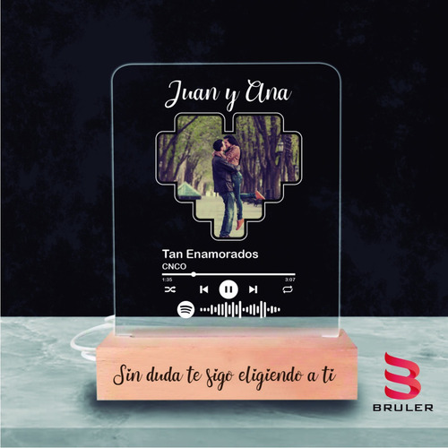 Imagen 6 de 10 de Lámpara Spotify Base De Madera Personalizada Con Acrílico