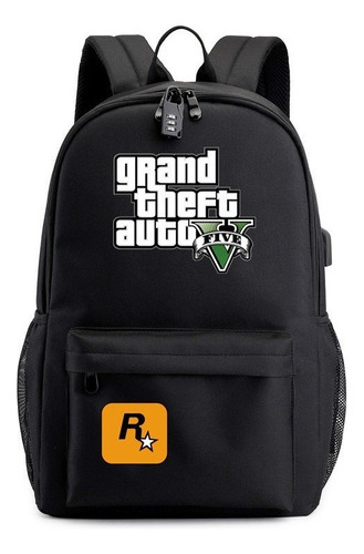 Mochila De Anime Grand Theft Auto Gta5 Game Usb Con Puerto U