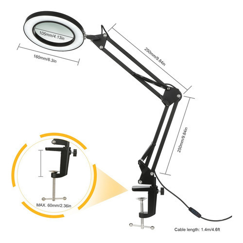 Jja Yam Lámpara De Mesa Flexible Con Pinza Con Lupa 8x