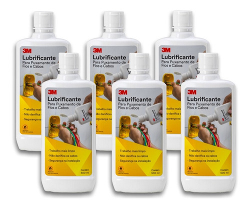 6 Lubrificante Para Cabos E Fios 3m 500ml Kit Puxamento