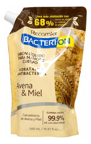 Jabón Liquido Bacterion Avena 500 Ml