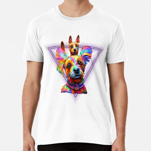 Remera  Lindo Diseño Colorido De Perro Kawaii De 3 Cabezas A