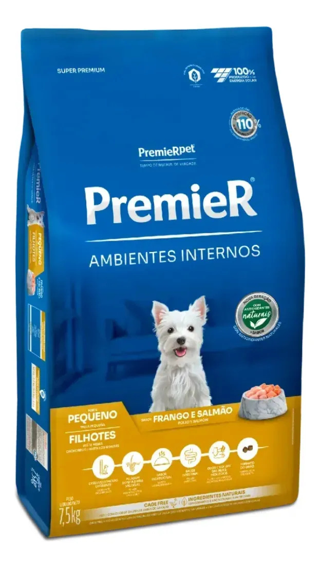 Ração Seca Premier Super Premium Cão Filhote Pequeno Frango Salmão 7.5kg