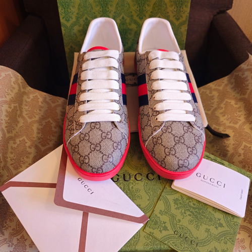 Tenis Gucci Gg Canvas Clásico Y Suela Roja. Talla Eur 43