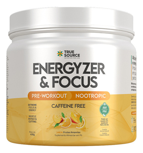 Energyzer Focus ( Pre Workout / Nootropic ) - True Source Sabor Frutas Amarelas - 450g