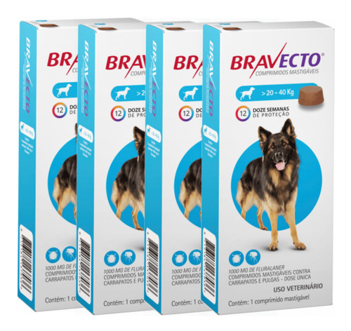 Bravecto Msd Antipulgas E Carrapatos Para Cães De 20 A 40 Kg