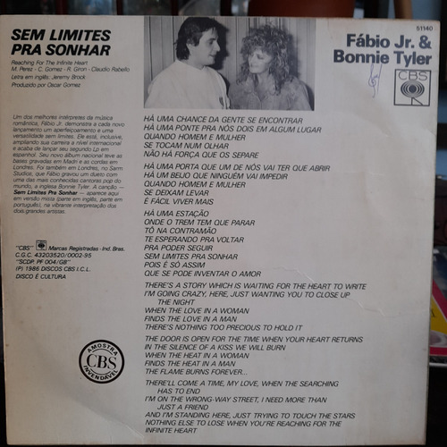 Vinil Lp Fabio Jr Bonnie Tyler Sem Limites Pra Sonhar 33rpm