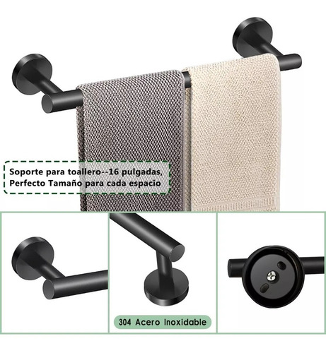 Imagen 5 de 8 de 7pcs Juego Sets De Accesorios Para Baño 304 Inoxidable Negro