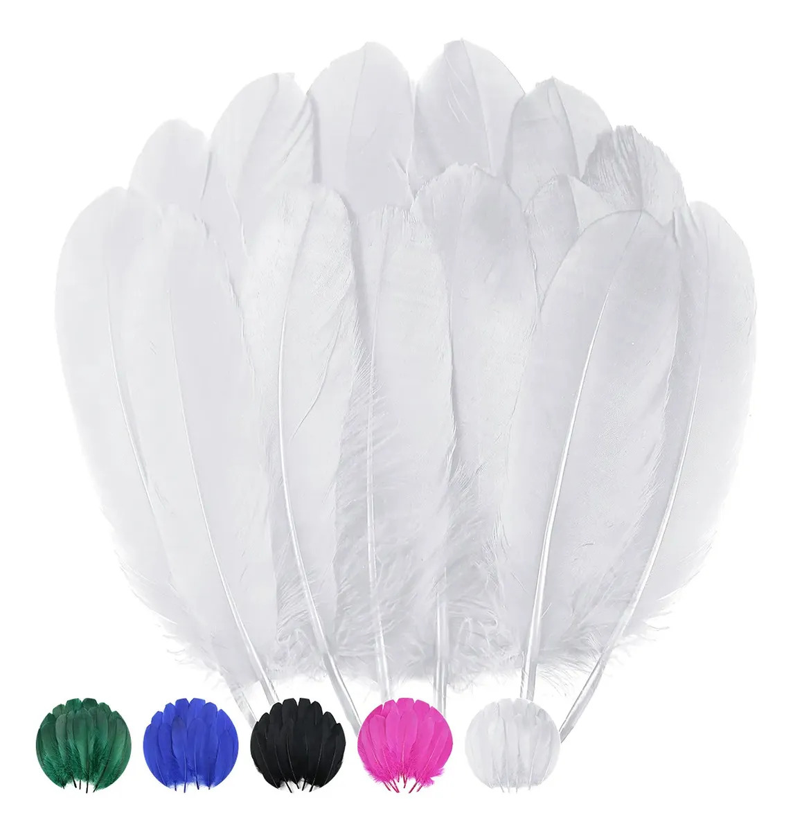 Sulontou 200pzs Pluma Ganso Alta Calidad Manualidades,Eventos, Decoración,Ropa,Joyas,Decoración Del Cabello Blanco