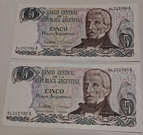 Billetes 5 Pesos Argentinos S/c Correlativo Serie A