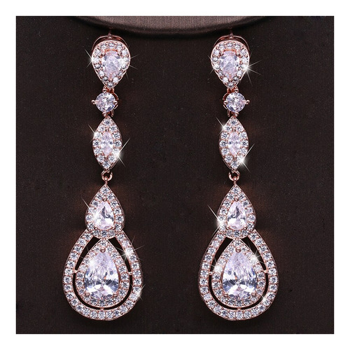 Pendientes Largos De Novia Con Cristal De Circonita Cúbica Y