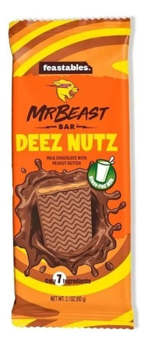 Barra Chocolate Mr Beast Bar Deez Nutz 60 G 7 Ingredientes