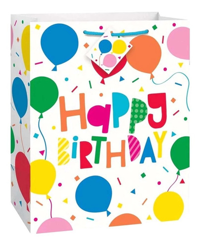 Bolsa De Regalo Happy Birthday Blanco Multicolor  Grande