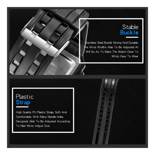 Reloj Electrónico Digital Synoke Square Chronograph Color Del Bisel Negro
