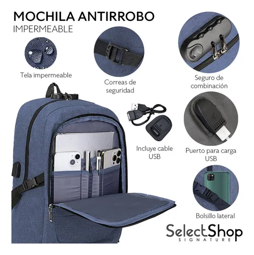 Mochila Antirrobo Impermeable Escolar Con Contrase a Y Usb Color