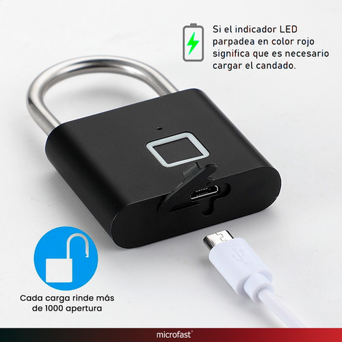 Imagen 3 de 10 de Candado Con Huella Digital Tactil Usb Resistente Agua Seguro