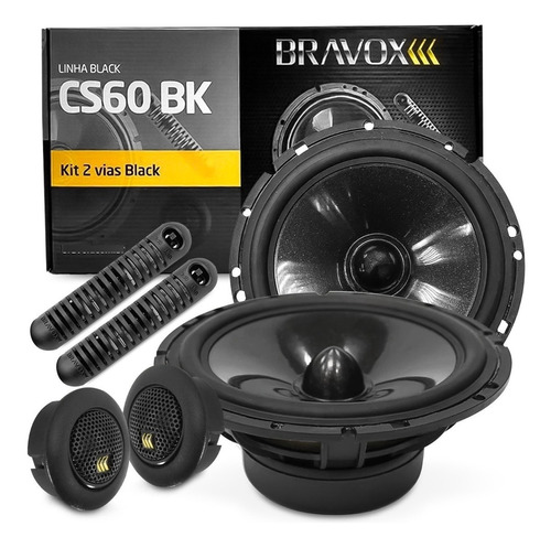 Kit 2 Vias Bravox Black 6 Pol 130wrms Com Tweeter Cs60bk