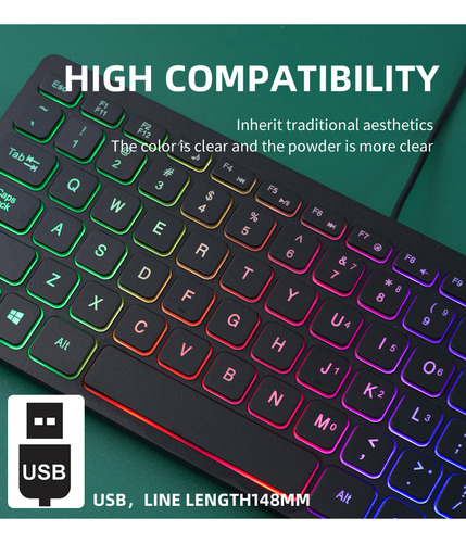 Miniteclado Compacto Con Cable Retroiluminado Para Computado