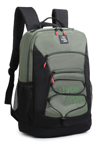 Mochila Alpine Skate Bolsillos Múltiples Y Tiras Acolchadas Color Verde Diseño De La Tela Lisa