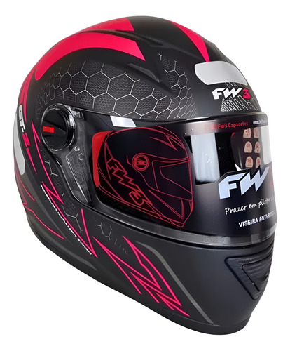 Capacete Fw3 Fechado Gt2 C/ Narigueira Alta + Viseira Fumê