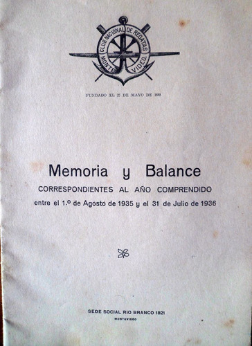 Club Nacional De Regatas Memoria Y Balance 1935 1936