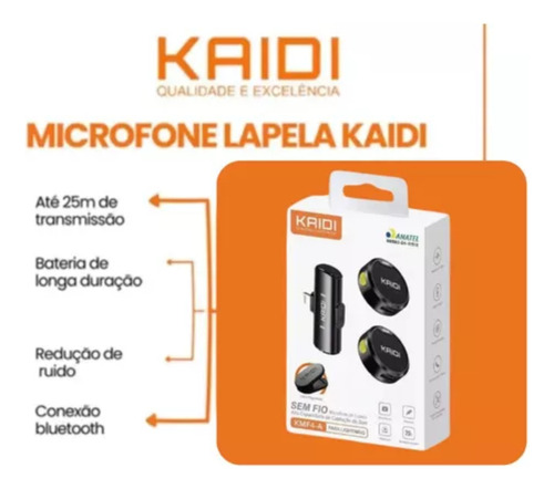 Kaidi Microfone De Lapela Duplo Sem Fio Lightning Preto