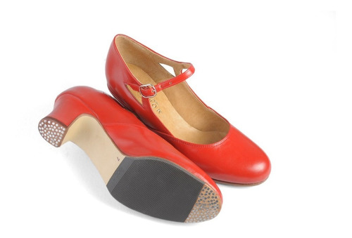 Zapato De Baile Folklore Profesional Cuero Vacuno Rojo