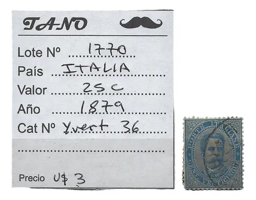 Lote1770 Italia 25 Centesimi Año 1879 Yvert# 36